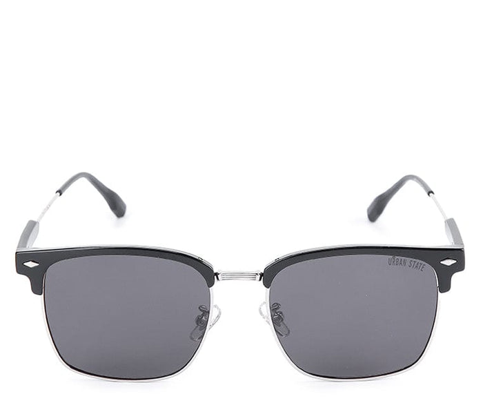 Polarized Stainless Frame Clubmaster Square Sunglasses - Black Black