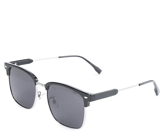 Polarized Stainless Frame Clubmaster Square Sunglasses - Black Black