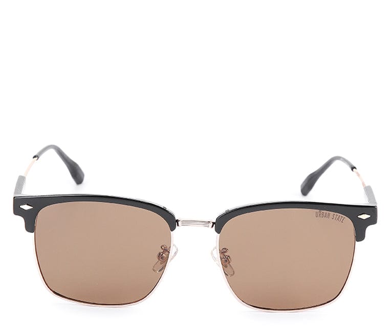 Polarized Stainless Frame Clubmaster Square Sunglasses - Brown Black
