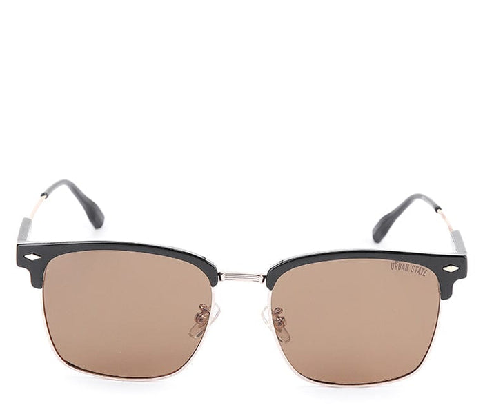 Polarized Stainless Frame Clubmaster Square Sunglasses - Brown Black
