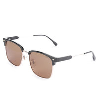 Polarized Stainless Frame Clubmaster Square Sunglasses - Brown Black