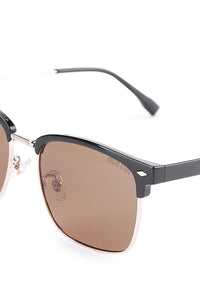 Polarized Stainless Frame Clubmaster Square Sunglasses - Brown Black