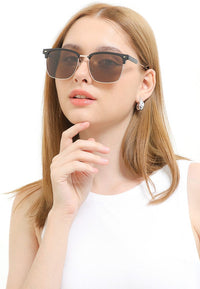 Polarized Stainless Frame Clubmaster Square Sunglasses - Brown Black