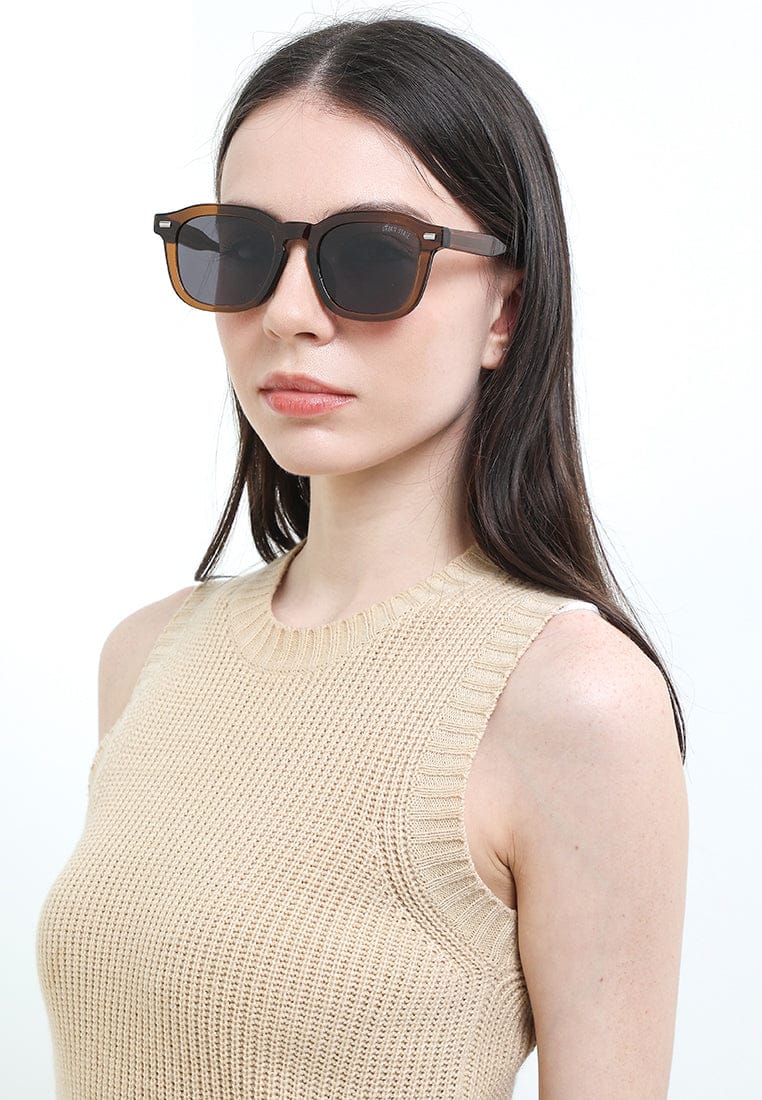 Polarized Plastic Frame Nova Square Sunglasses - Black Brown