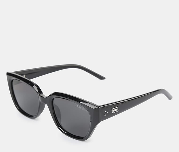 Polarized Arc Square Frame Sunglasses - Black Black