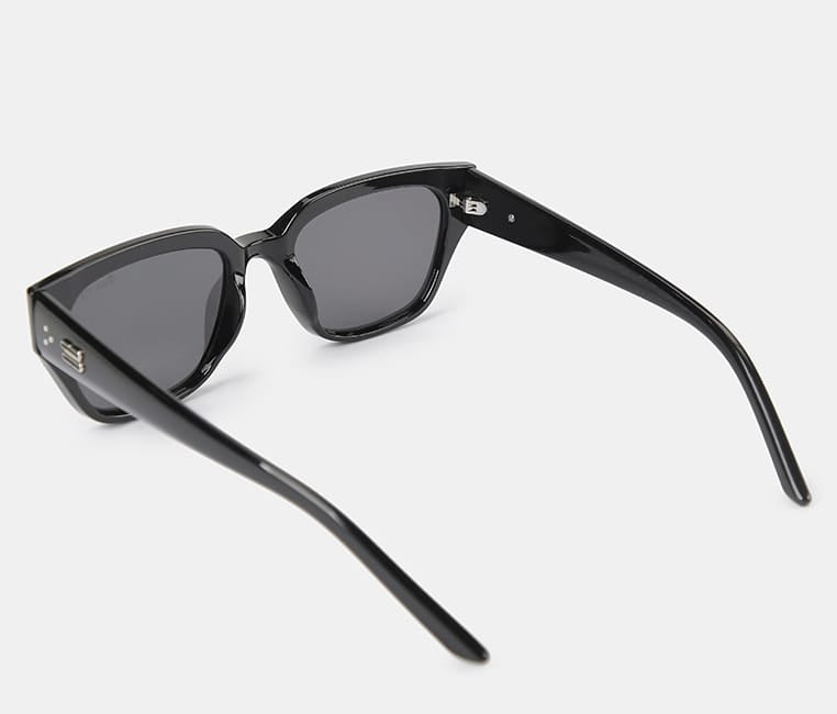 Polarized Arc Square Frame Sunglasses - Black Black