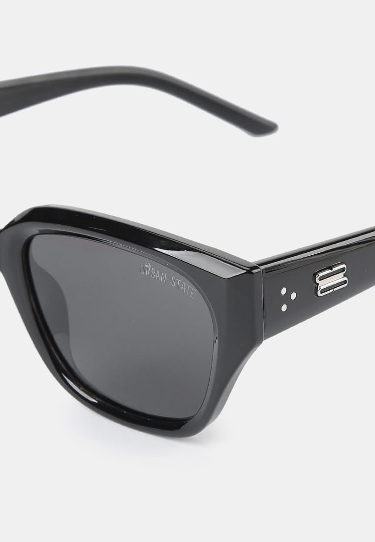 Polarized Arc Square Frame Sunglasses - Black Black