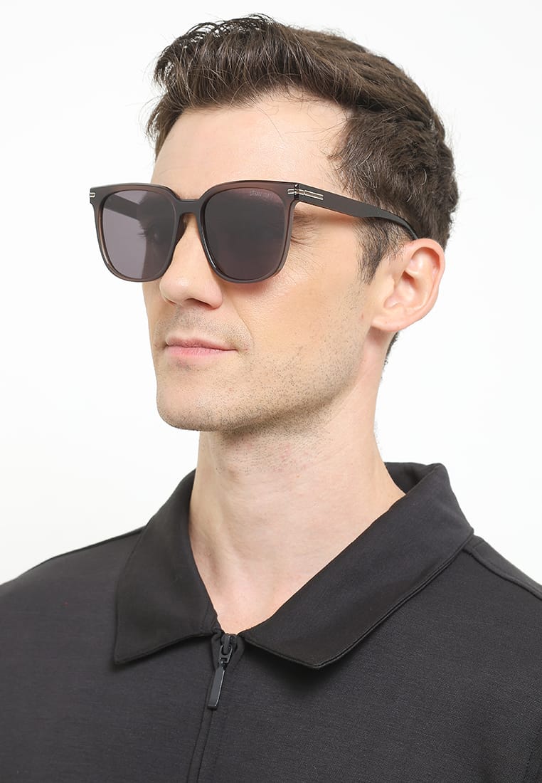 Polarized Crosby Square Frame Sunglasses - Black Brown