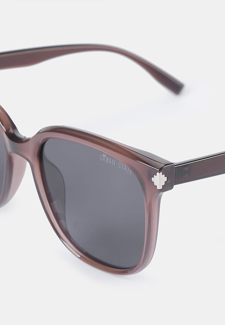 Polarized Camden Square Frame Sunglasses - Black Brown