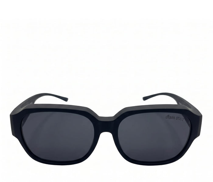 Polarized Overlay Clip-On Square Frame Sunglasses - Black Black