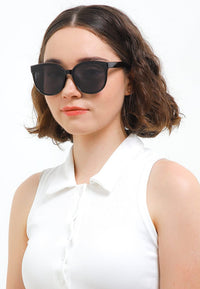 Polarized Plastic Frame Oversized Cat Eye Sunglasses - Black Black