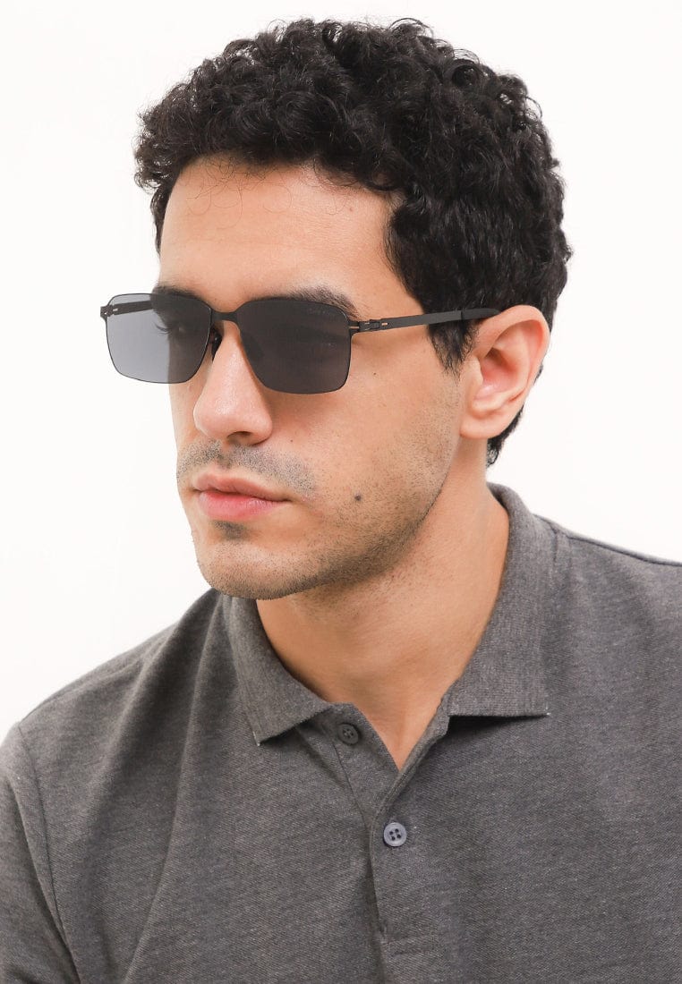 Polarized Stainless Frame Rectangular Sunglasses - Black Black