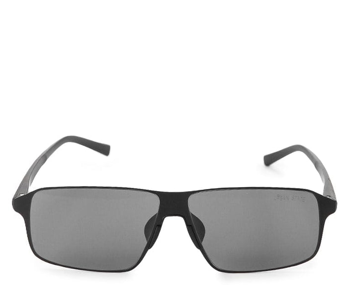 Polarized Stainless Frame Slim Rectangular Sunglasses - Black Black