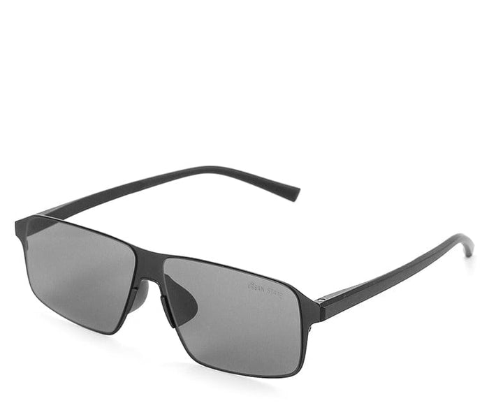 Polarized Stainless Frame Slim Rectangular Sunglasses - Black Black
