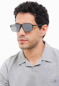 Polarized Stainless Frame Slim Rectangular Sunglasses - Multi Black