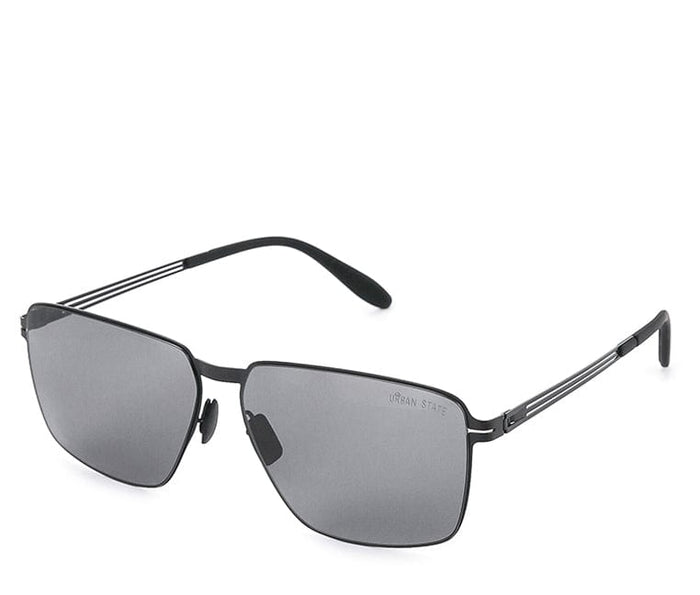 Polarized Stainless Frame Oversized Rectangular Sunglasses - Black Black