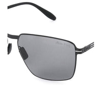 Polarized Stainless Frame Oversized Rectangular Sunglasses - Black Black