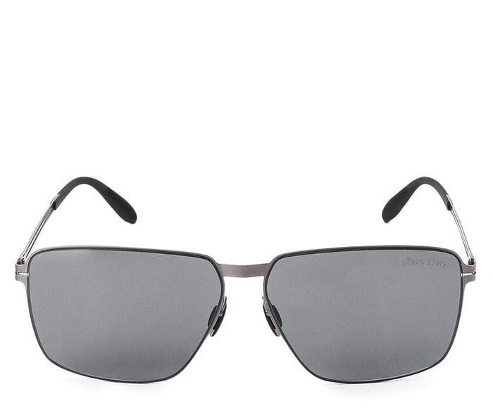 Polarized Stainless Frame Oversized Rectangular Sunglasses - Black Silver