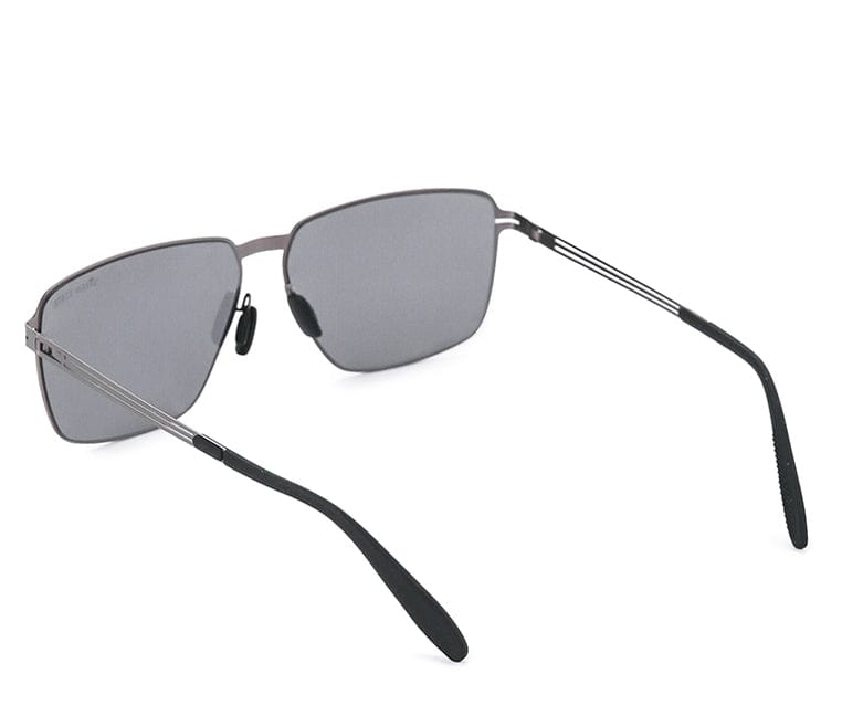 Polarized Stainless Frame Oversized Rectangular Sunglasses - Black Silver
