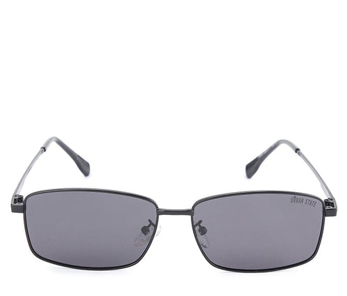 Polarized Stainless Frame Shield Rectangular Sunglasses - Black Black