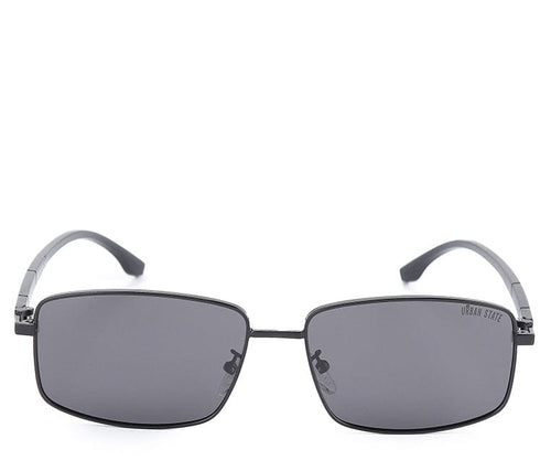 Polarized Stainless Frame Wrap Rectangular Sunglasses - Black Black
