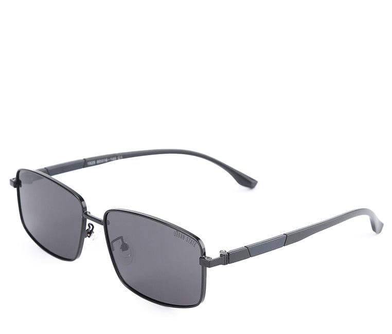 Polarized Stainless Frame Wrap Rectangular Sunglasses - Black Black