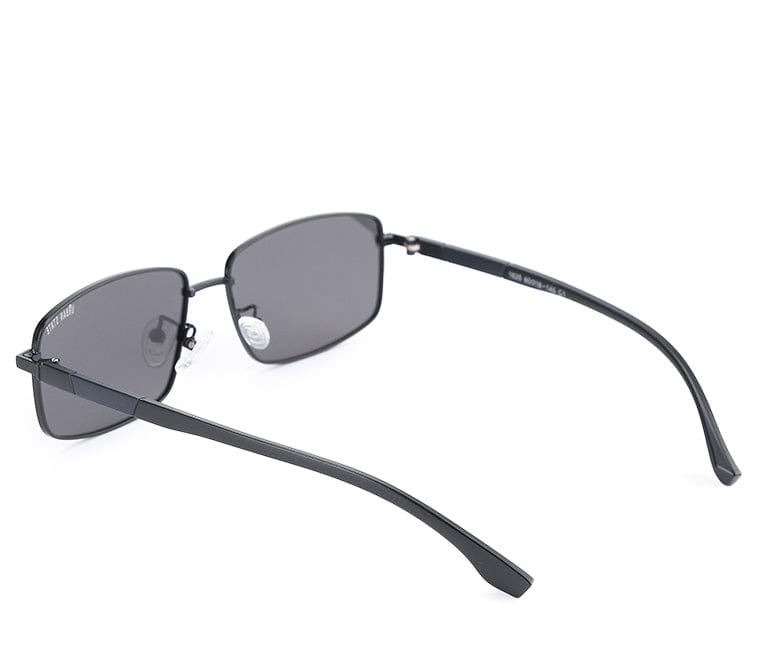 Polarized Stainless Frame Wrap Rectangular Sunglasses - Black Black