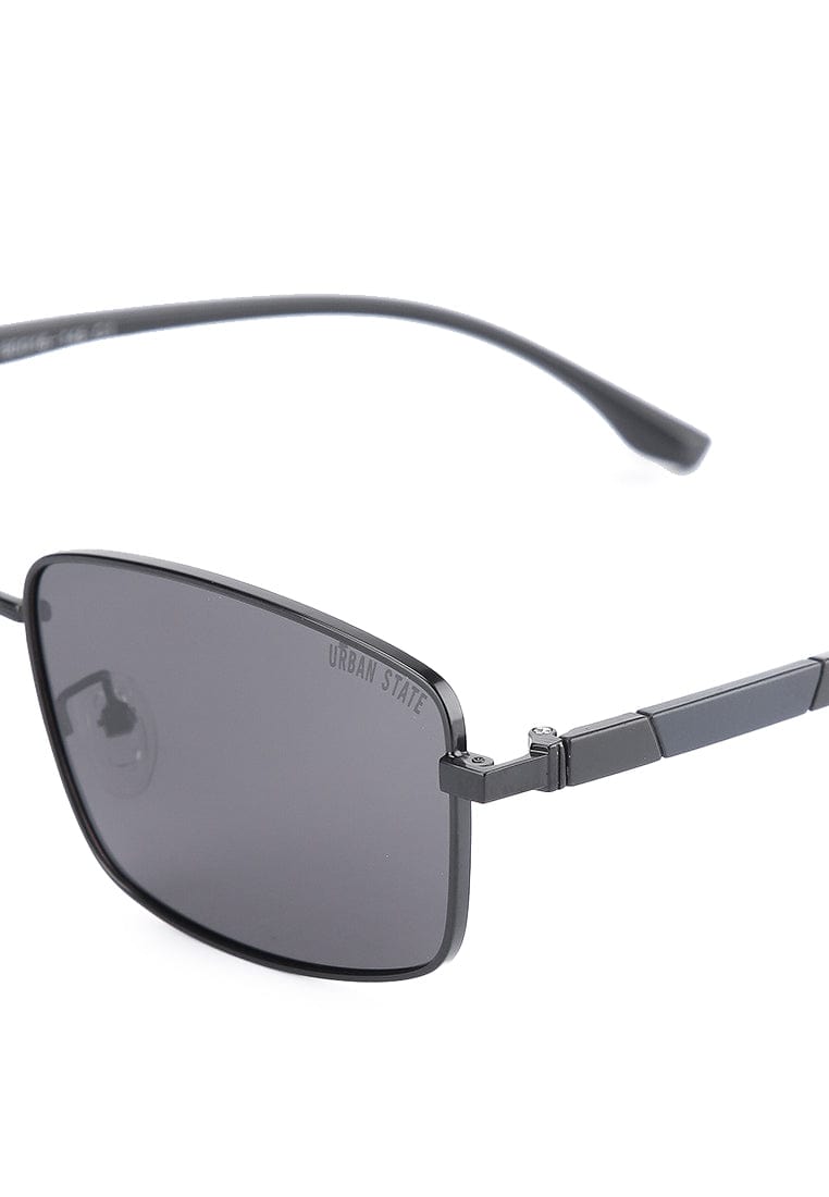 Polarized Stainless Frame Wrap Rectangular Sunglasses - Black Black