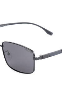 Polarized Stainless Frame Wrap Rectangular Sunglasses - Black Black
