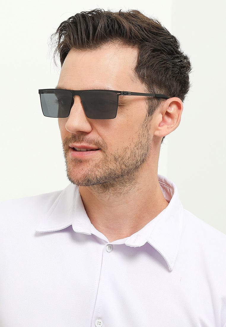 Polarized Stainless Frame SteelView Rectangular Sunglasses - Black Black