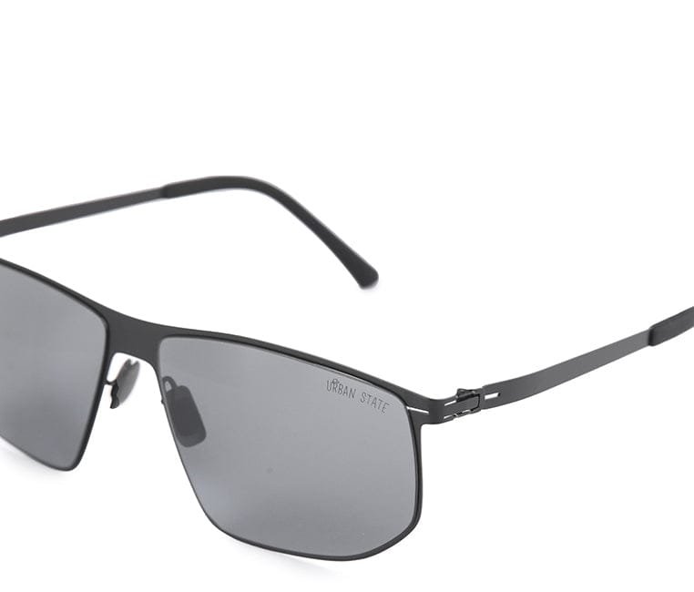 Polarized Stainless Frame IronShade Rectangular Sunglasses - Black Black