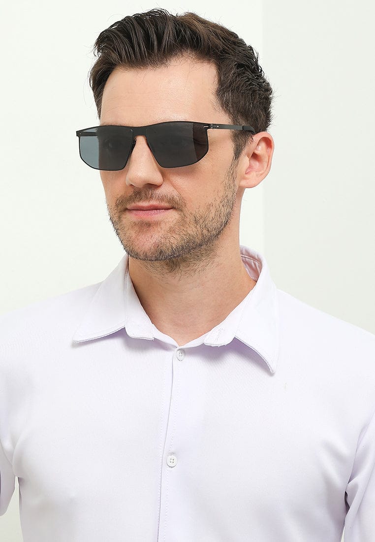 Polarized Stainless Frame IronShade Rectangular Sunglasses - Black Black