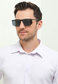 Polarized Stainless Frame IronShade Rectangular Sunglasses - Black Black