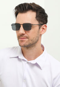 Polarized Stainless Frame EasyFit Rectangular Sunglasses - Black Black