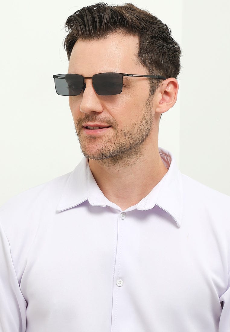 Polarized Stainless Frame DayShift Rectangular Sunglasses - Black Black