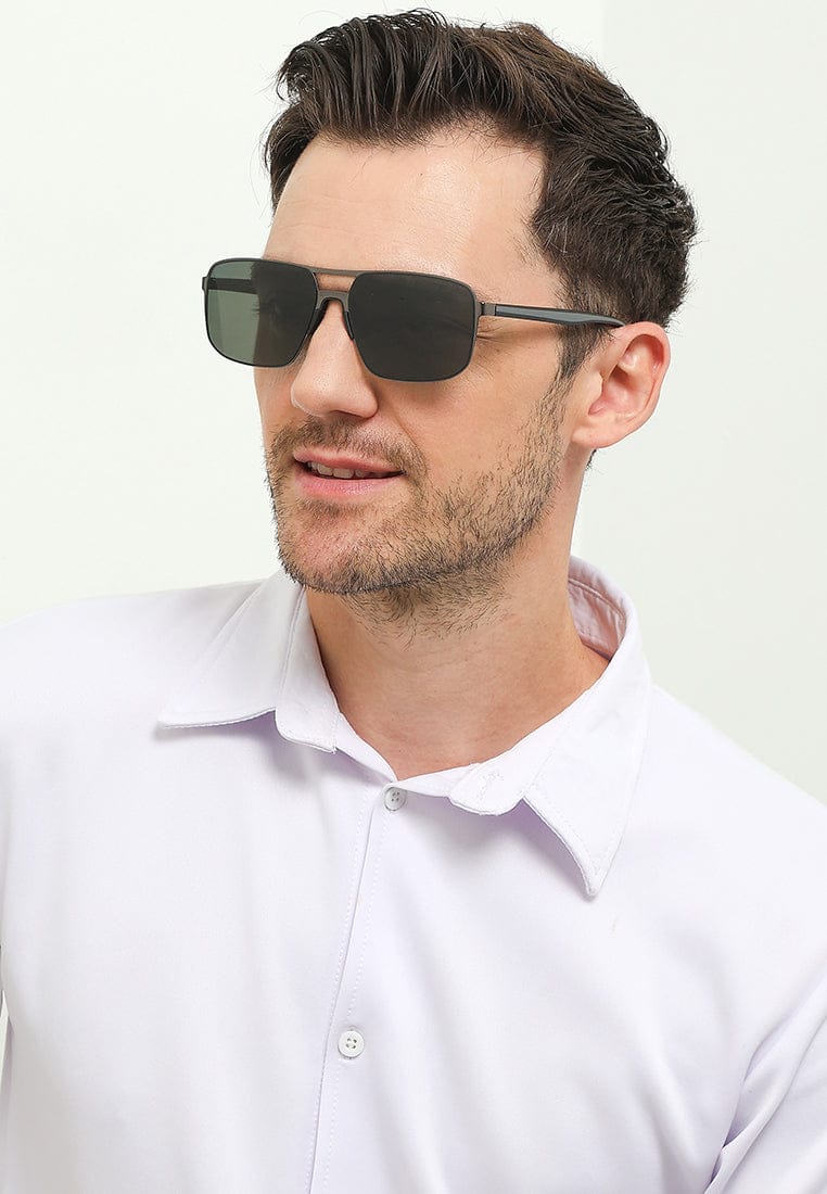 Polarized Stainless Frame ToughFrame Rectangular Sunglasses - Black Silver