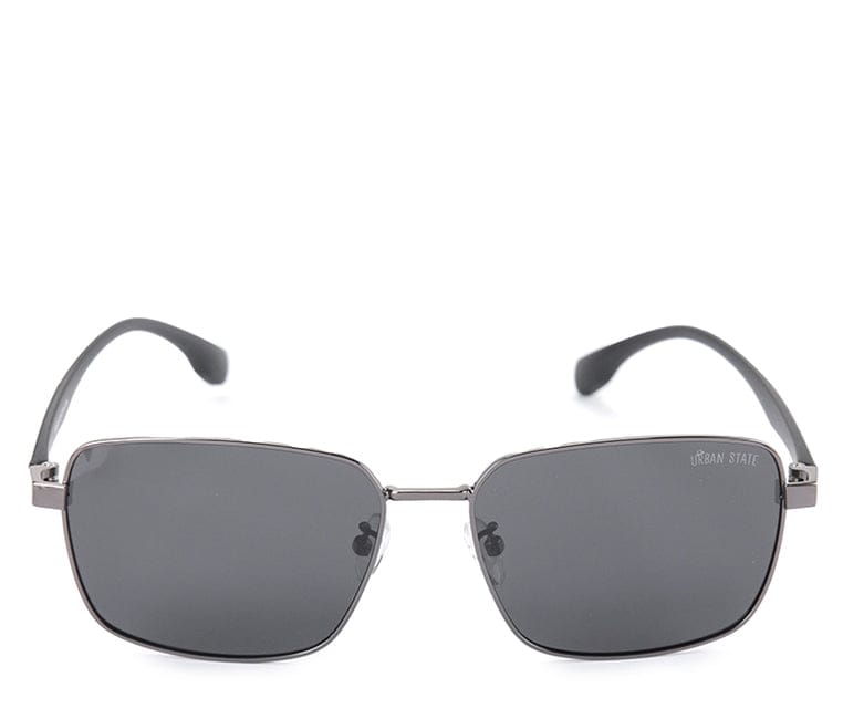 Polarized Stainless Frame SolidView Rectangular Sunglasses - Black Silver