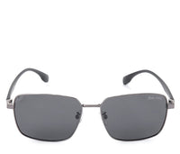 Polarized Stainless Frame SolidView Rectangular Sunglasses - Black Silver