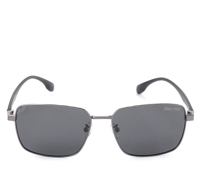 Polarized Stainless Frame SolidView Rectangular Sunglasses - Black Silver