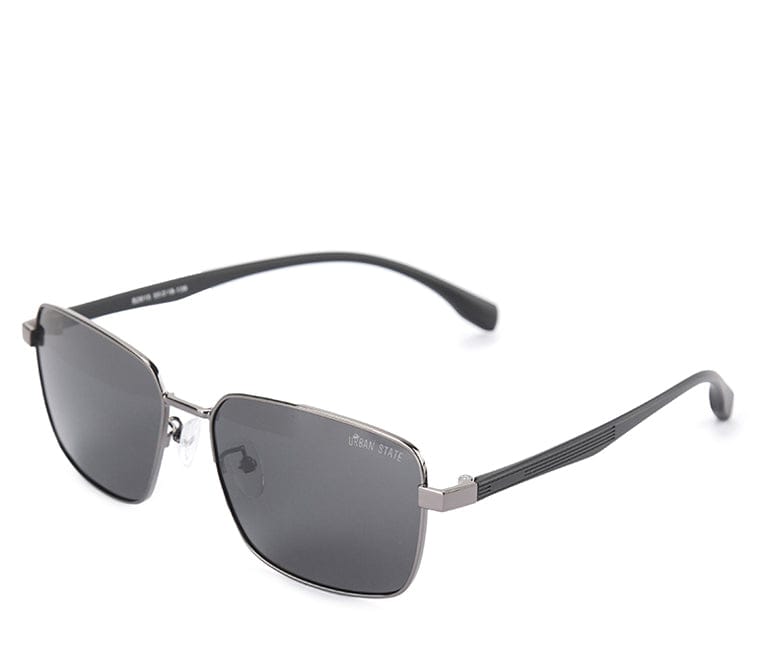 Polarized Stainless Frame SolidView Rectangular Sunglasses - Black Silver