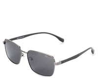 Polarized Stainless Frame SolidView Rectangular Sunglasses - Black Silver