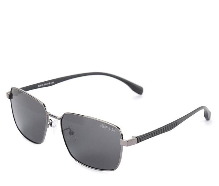 Polarized Stainless Frame SolidView Rectangular Sunglasses - Black Silver