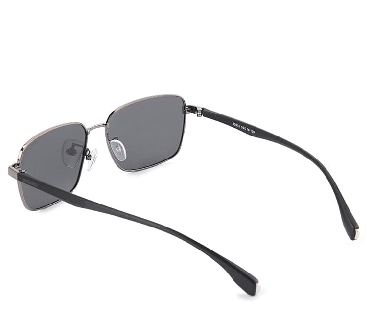Polarized Stainless Frame SolidView Rectangular Sunglasses - Black Silver