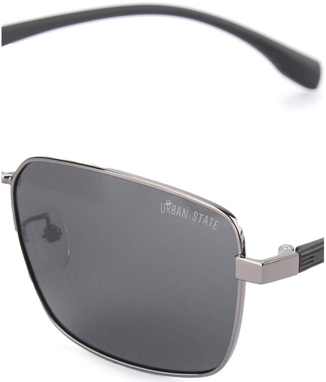 Polarized Stainless Frame SolidView Rectangular Sunglasses - Black Silver