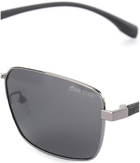 Polarized Stainless Frame SolidView Rectangular Sunglasses - Black Silver
