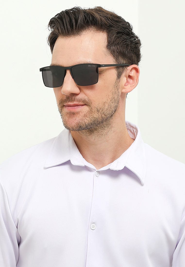 Polarized Stainless Frame GearUp Rectangular Sunglasses - Black Matte