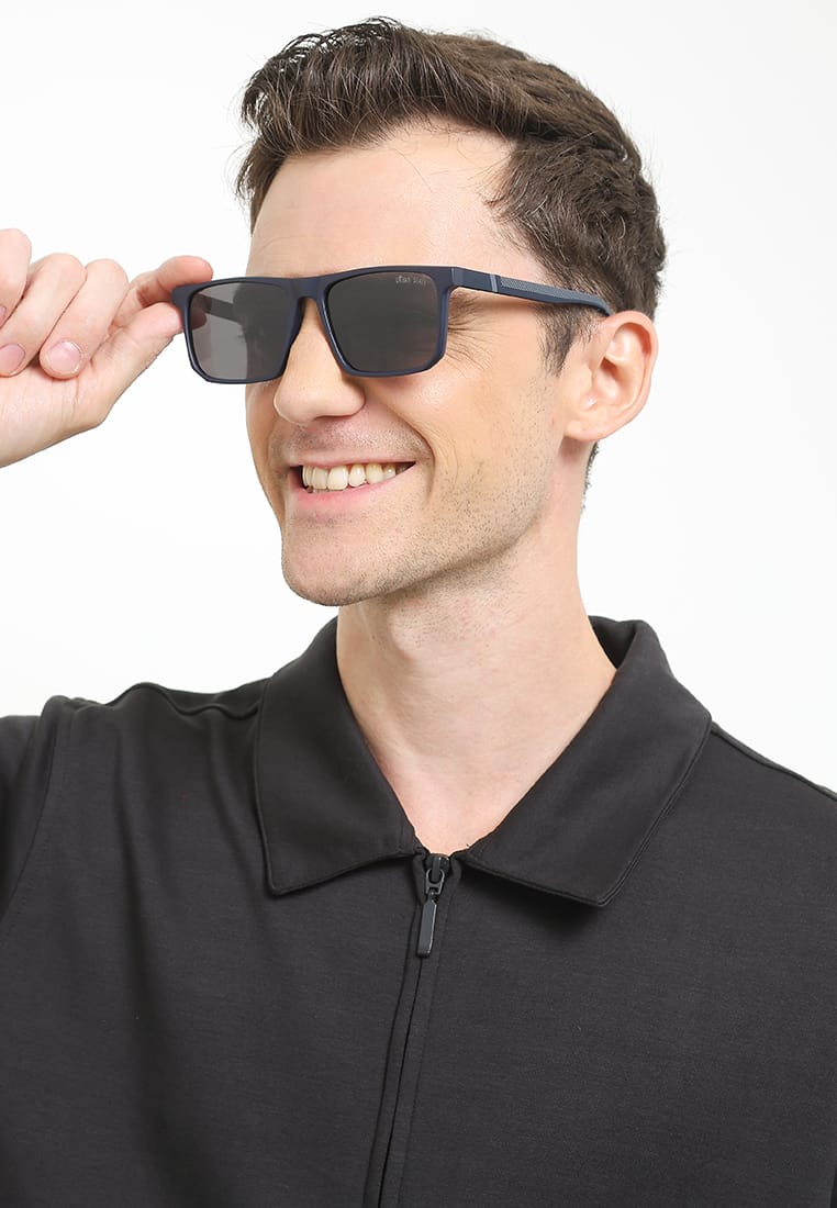 Polarized Milan Slim Rectangular Sunglasses - Black Navy