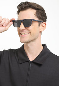Polarized Milan Slim Rectangular Sunglasses - Black Navy