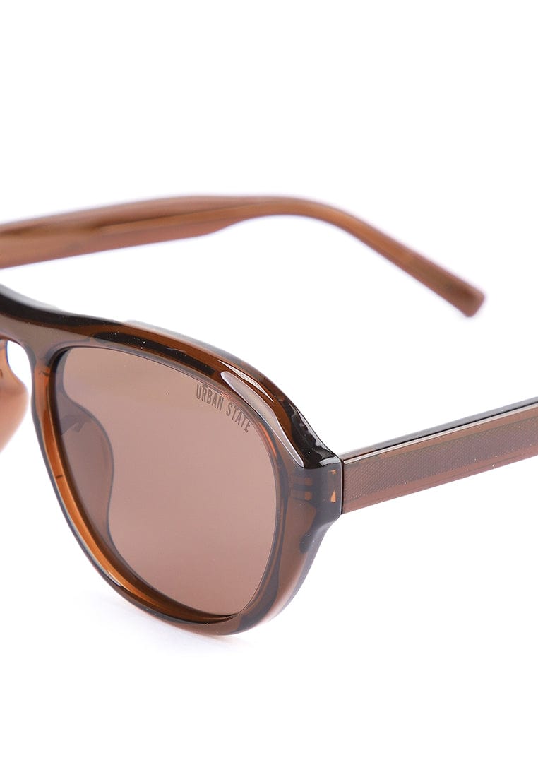 Polarized Plastic Frame Wrap Oval Sunglasses - Brown Brown