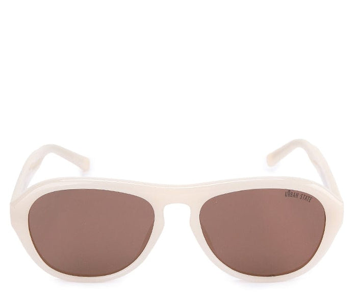 Polarized Plastic Frame Wrap Oval Sunglasses - Brown Cream